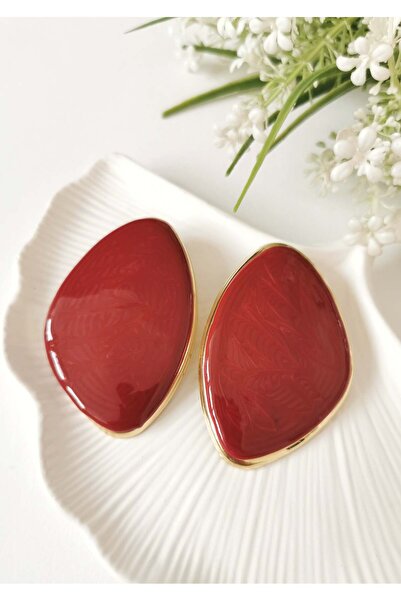 Halley Concept Red Nova Mine Plated Geometric Steel Earrings 4.5X6.5 cm