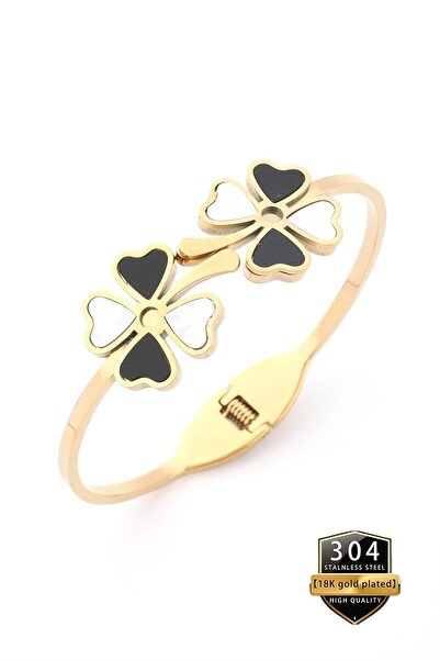 takantakana Vip, 4 Leaf Clover, Handcuff Bracelet, Stoned Design, in Wooden B...