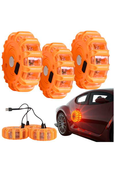 Mardil Set de lumini de avertizare LED, reîncărcabile prin USB, 3 bucăți, por...