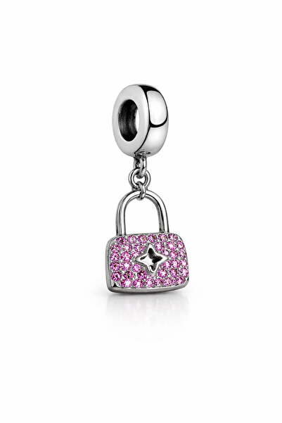 MakeWell Steel Lock Figured Dangle Charm – Stylish Charm with Pink Stones for...