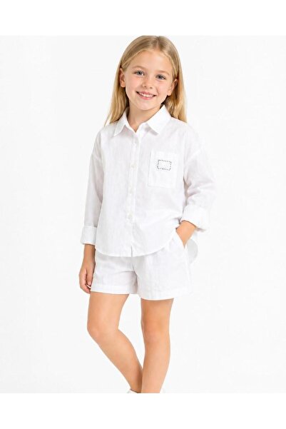 aykidsclup Girl's White Shirt and Shorts Set – Stylish and Comfortable Two-Pi...