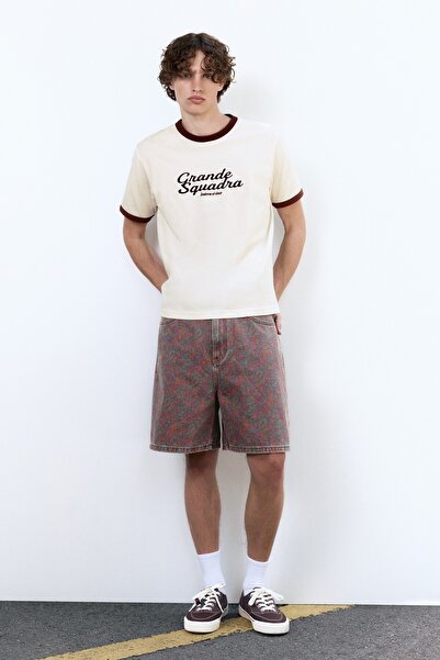 Pull & Bear Paisley desenli denim bermuda şort