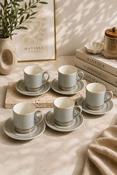 NEWNOW 6-Piece Porcelain Coffee Cup Set – Turkish Coffee Cup Set with Gold De...