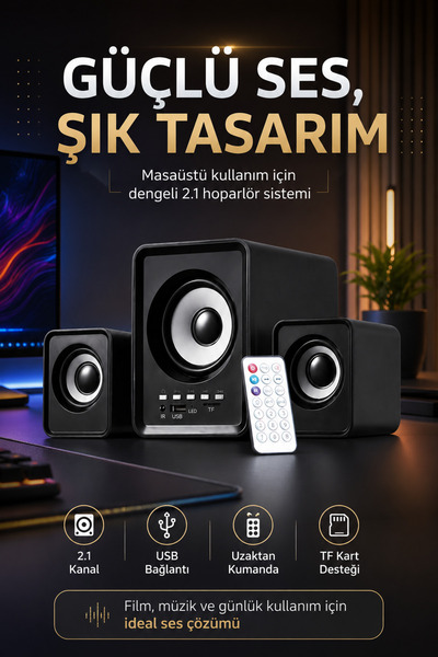 Zeo7 USB 2.1 Bluetooth Hoparlör, 5W+3W*2 Çıkış Gücü, Uzaktan Kumanda ve TF Ka...