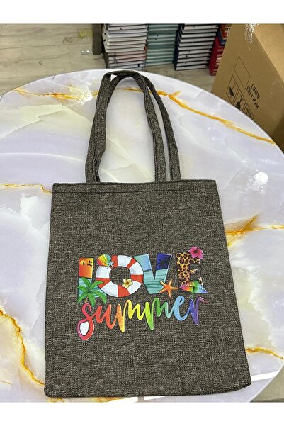 mercanpromosyon Women's Linen Textured Summer Beach Bag - Printed Casual Tote...