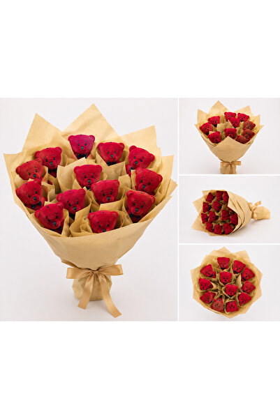 roselia Kırmızı Ayıcık Buketi – Sevgiliye Özel Romantik Peluş Hediye