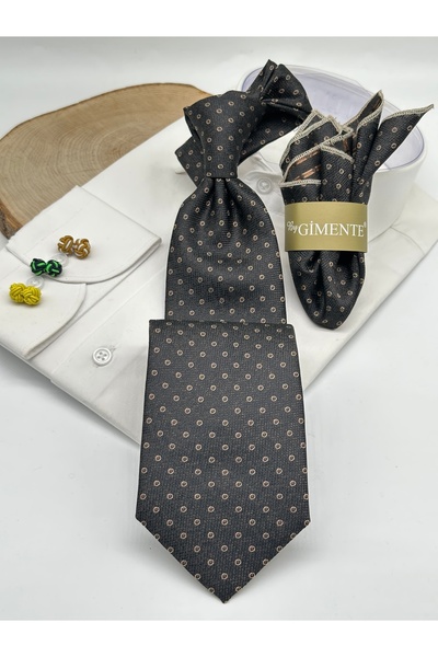 Gutiero Black Patterned Classic Tie with Handkerchief