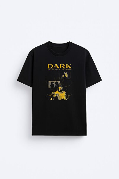 cesita Dark Printed Crew Neck Black T-Shirt