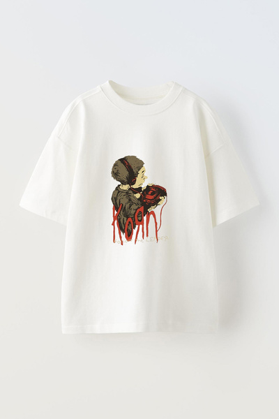 Anetos Tricou oversize alb din bumbac cu imprimeu frontal Korn Follow Leader ...