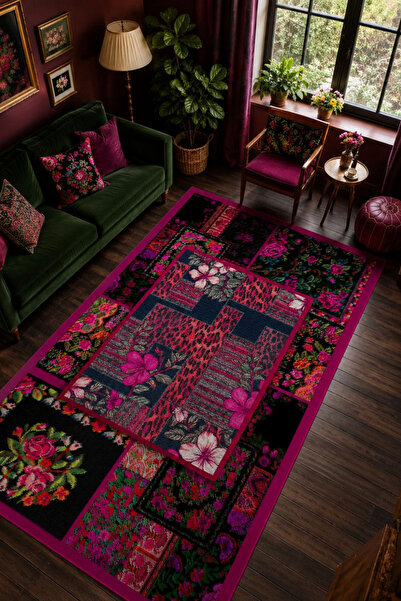 DERAS HOME Dijital Baskı Yıkanabilir Kaymaz Taban Salon Halısı Yolluk