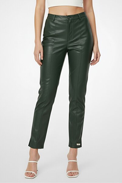 The Giving Movement Women Skinny Fit Solid Straight Leg Leather Pants, Green