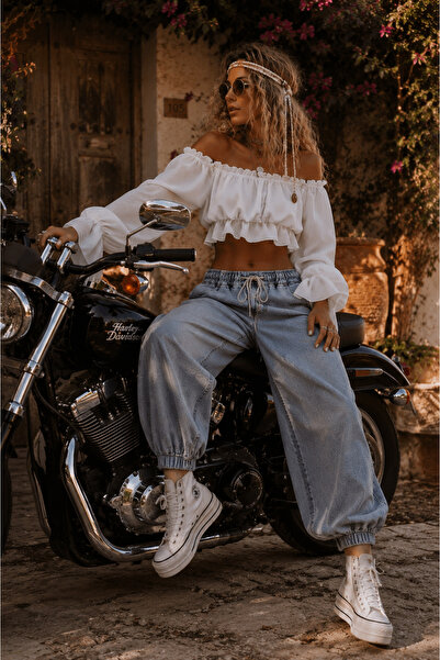 NA ADDESIGN Μποέμ Μαντόνα Γιακάς Χαλαρή Μπλούζα Crop σε Μαύρο και Λευκό Χρώμα