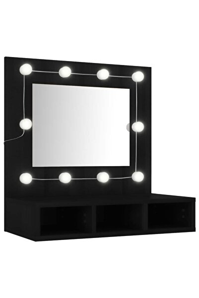 vidaxl Wardrobe with mirror and LED, black, 60x31.5x62 cm