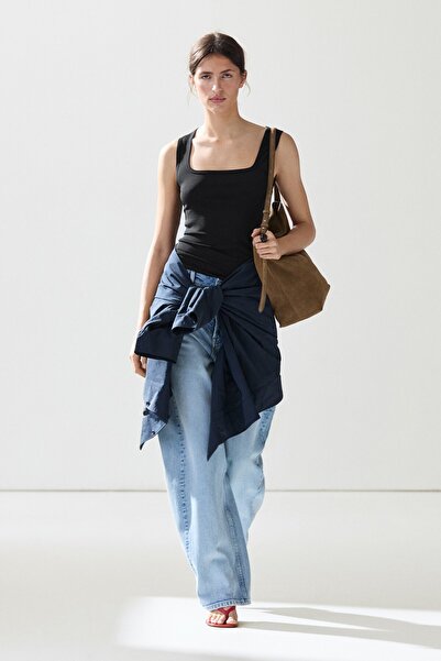 Massimo Dutti Kare yaka pamuklu top