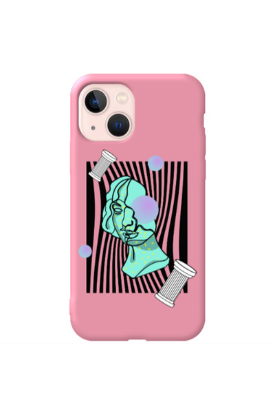 Other Apple iPhone 13 Columns Pink Colored Silicone TPU Θήκη