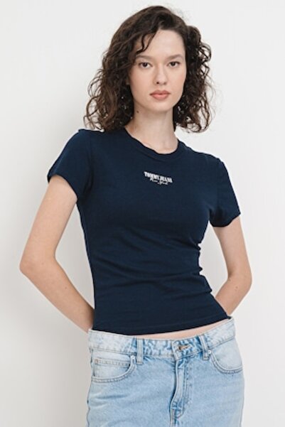 Tommy Jeans Μπλουζάκι στενής γραμμής με στάμπα λογότυπου, Μπλε Ουλτραμαρίν, Μ