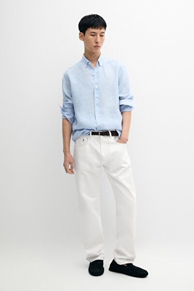 Massimo Dutti Regular fit çizgi desenli %100 keten gömlek