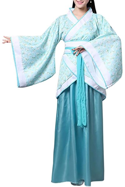 Arabest Women's Chinese Hanfu Dress,Traditional Costume Outfit,Light Blue Flo...
