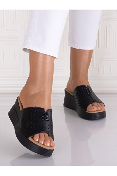 Botinelli Women's Black Platform Slippers in Ecological Leather Astomis, 36