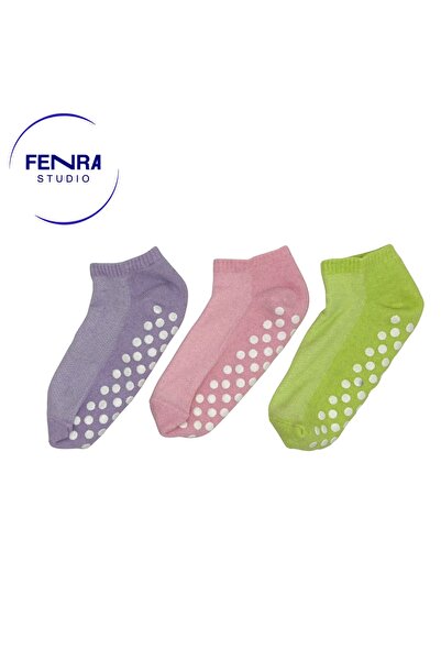 FENRA STUDIO Pachet de 3 șosete de damă, din bumbac, roz liliac, verde, cu ta...