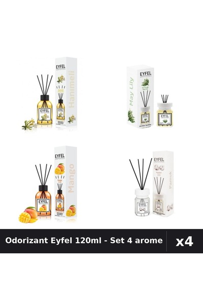 Eyfel Set 4 Odorizante Camera cu Betisoare 120ml - Bumbac, Lacramioare, Mango...