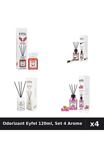 Eyfel Set 4 Odorizant Cameră cu Betișoare 120ml - Bumbac, Red Dragon, Trandaf...
