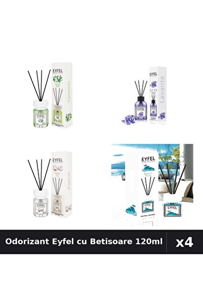Eyfel Set 4 Odorizant Camera cu Betisoare - Iasomie, Lavanda, Bumbac, Ocean 1...