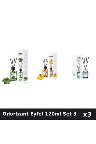 Eyfel Set 3 Odorizante Camera cu Betisoare - Angel, Mango, Pin Si Menta, 120ml