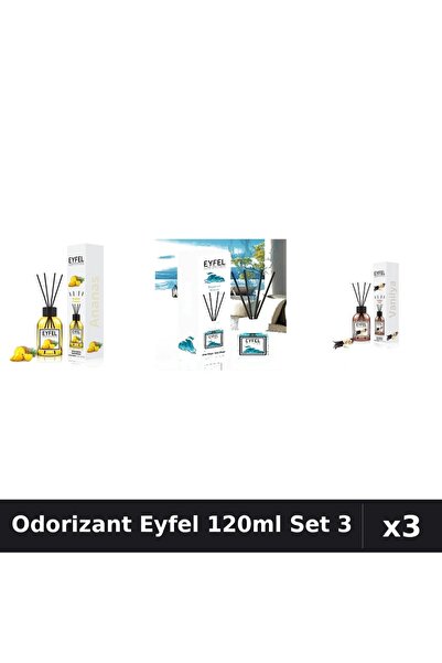 Eyfel Set 3 Odorizante Camera cu Betisoare - Ananas, Ocean, Vanilie, 120ml