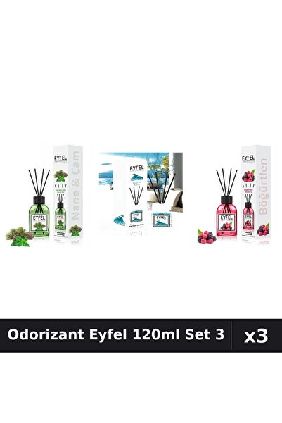 Eyfel Set 3 Odorizante Camera cu Betisoare 120ml - Pin Menta, Ocean, Fructe P...