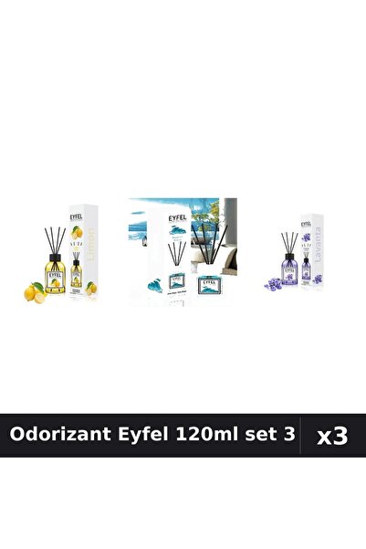 Eyfel Set 3 Odorizante Camera cu Betisoare - Lămâie, Lavandă, Ocean, 120ml