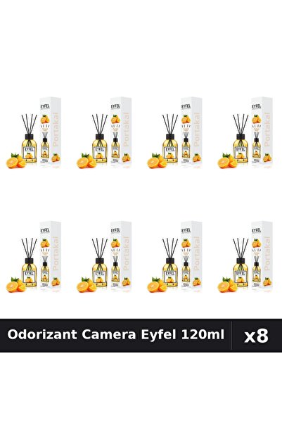 Eyfel Set 8 Odorizant Camera cu Betisoare - Aroma Portocala, Parfum Intens 120ml