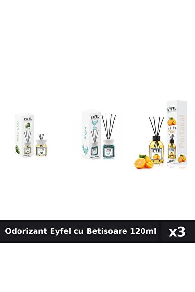 Eyfel Set 3 Odorizante Camera cu Betisoare - Angel, Lacramioare, Portocala, 1...