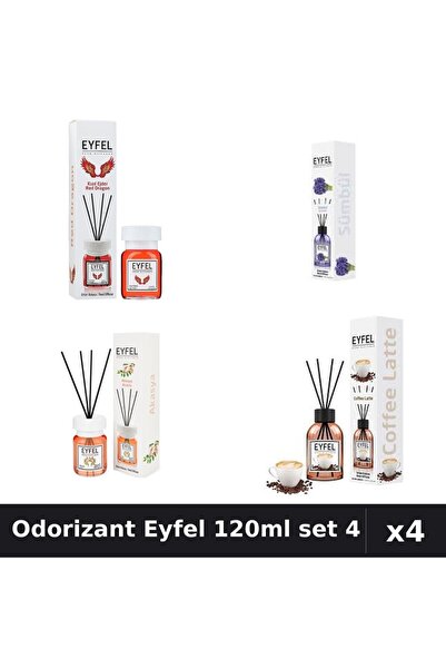Eyfel Set 4 Odorizant Camera cu Betisoare 120ml - Acacia, Cafea, Red Dragon, ...