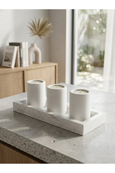 CANSEB Elegance Dekoratif 4'lü Tabaklı Beton Modern Mumluk Ve Tealight Mumluk...