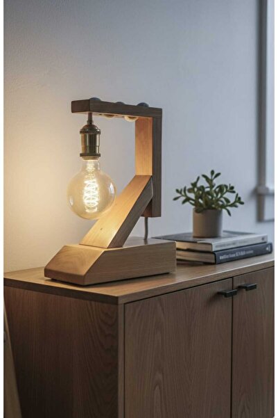 CrystalSky Lampă de masă geometrică din Lemn Masiv