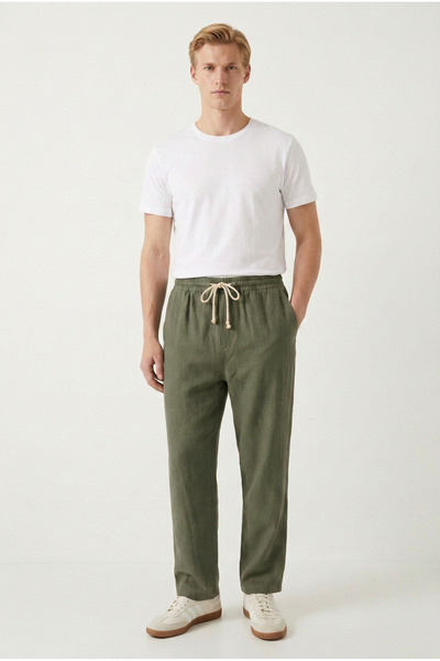 ELAFRO Men's Khaki 100% Cotton Muslin Fabric Comfortable Fit Baggy Pants with...