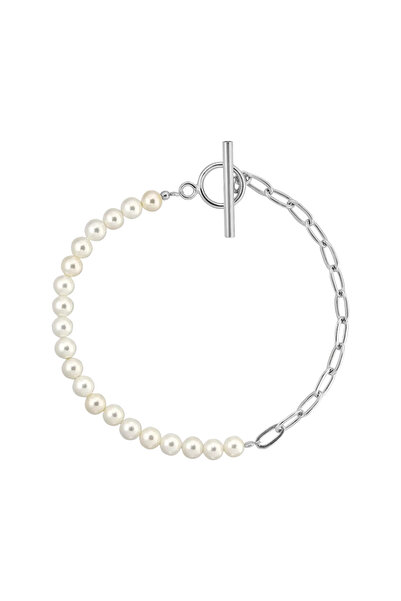 Lisa&Co. Brățară Argint Half Pearl Half Chain Argint placat cu rodiu / Shellp...