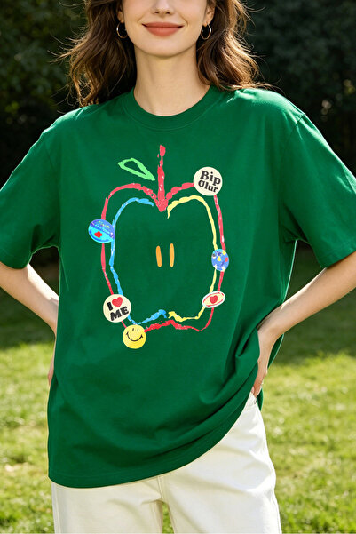 Fleck Womens T Shirts Apple Print Colorful Design Oversized Casual Style Fun ...