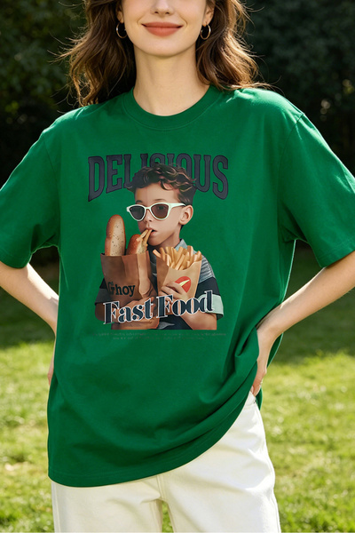 Fleck Womens T Shirts Delicious Fast Food Graphic Print Casual Oversized Styl...