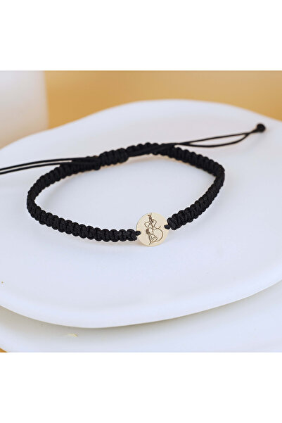 BLACK SWAN Bijoux Bratara cu snur reglabil si banut din aur 14K - Familia - M...