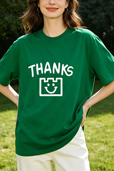 Fleck تي شيرت نسائي بطبعة Thank You Smiley Castle، قميص صيفي كاجوال كبير الحجم