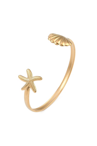 OEM Brățară cuff cu stea de mare și scoică, placată cu aur 18K