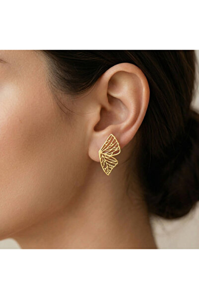 BLACK SWAN Bijoux Cercei aripi de fluture Argint suflat cu Aur 18K - Model mi...