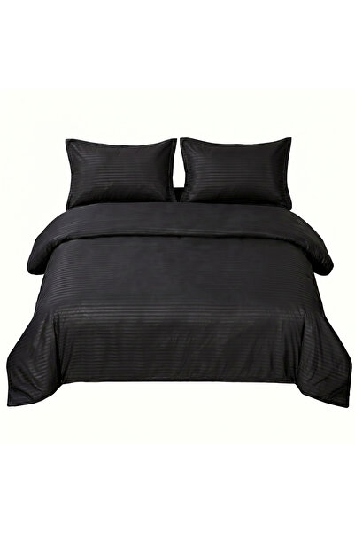 Sisiter 4 Piece Single Duvet Cover Set - Microfiber Satin Stripe, Elastic Fit...