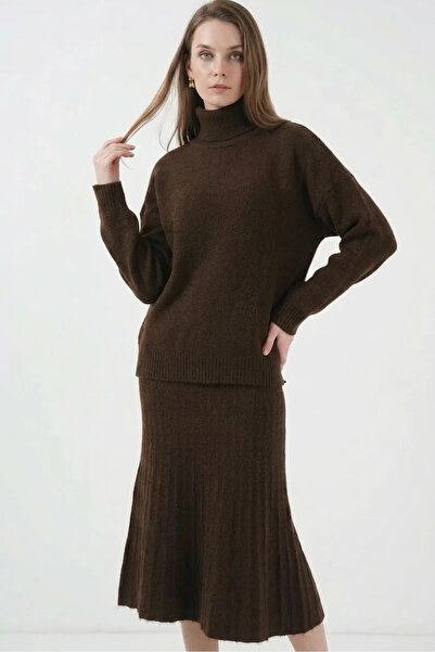 buğrahayalin Women's Turtleneck Knitwear Brown Double Set