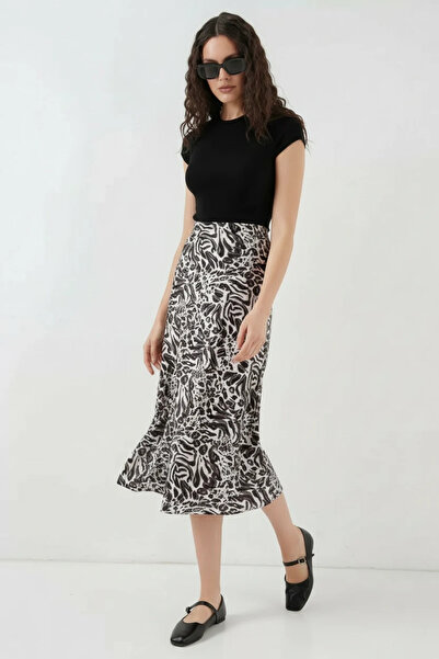 Generic Brand Women's Patterned Satin Cream Skirt