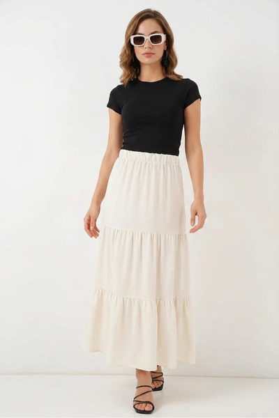 buğrahayalin Women's Ruffled Cream Skirt