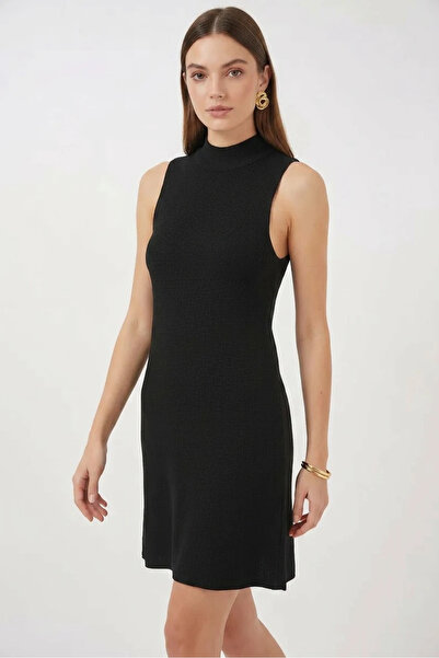 buğrahayalin Women's Turtleneck Zero Sleeve Knitwear Black Dress