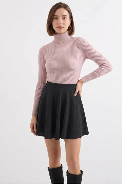 buğrahayalin Women's Turtleneck Fit Cut Knitwear Pink Sweater